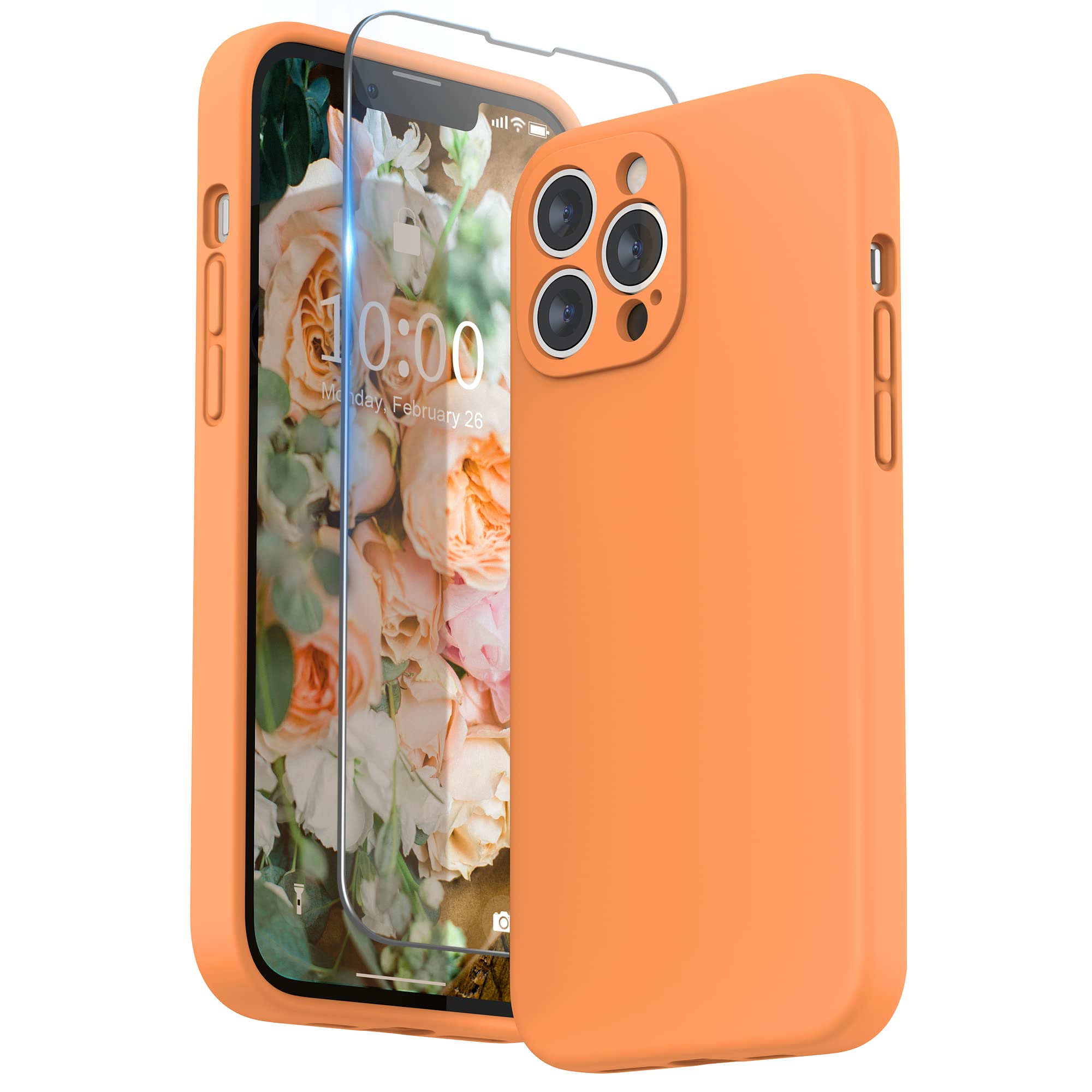 SURPHY Compatible with iPhone 13 Pro Max Case with Screen Protector, Liquid Silicone Protection for Each Lens Shockproof Thickened Rubber Cover for iPhone 13 Pro Max 6.7 inch 2021, Marigold Orange — image 1