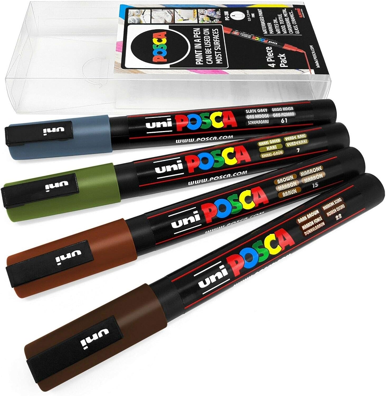 Uni POSCA - PC-3M Art Paint Markers - Set of 4 - in Plastic Wallet - Earth Tones