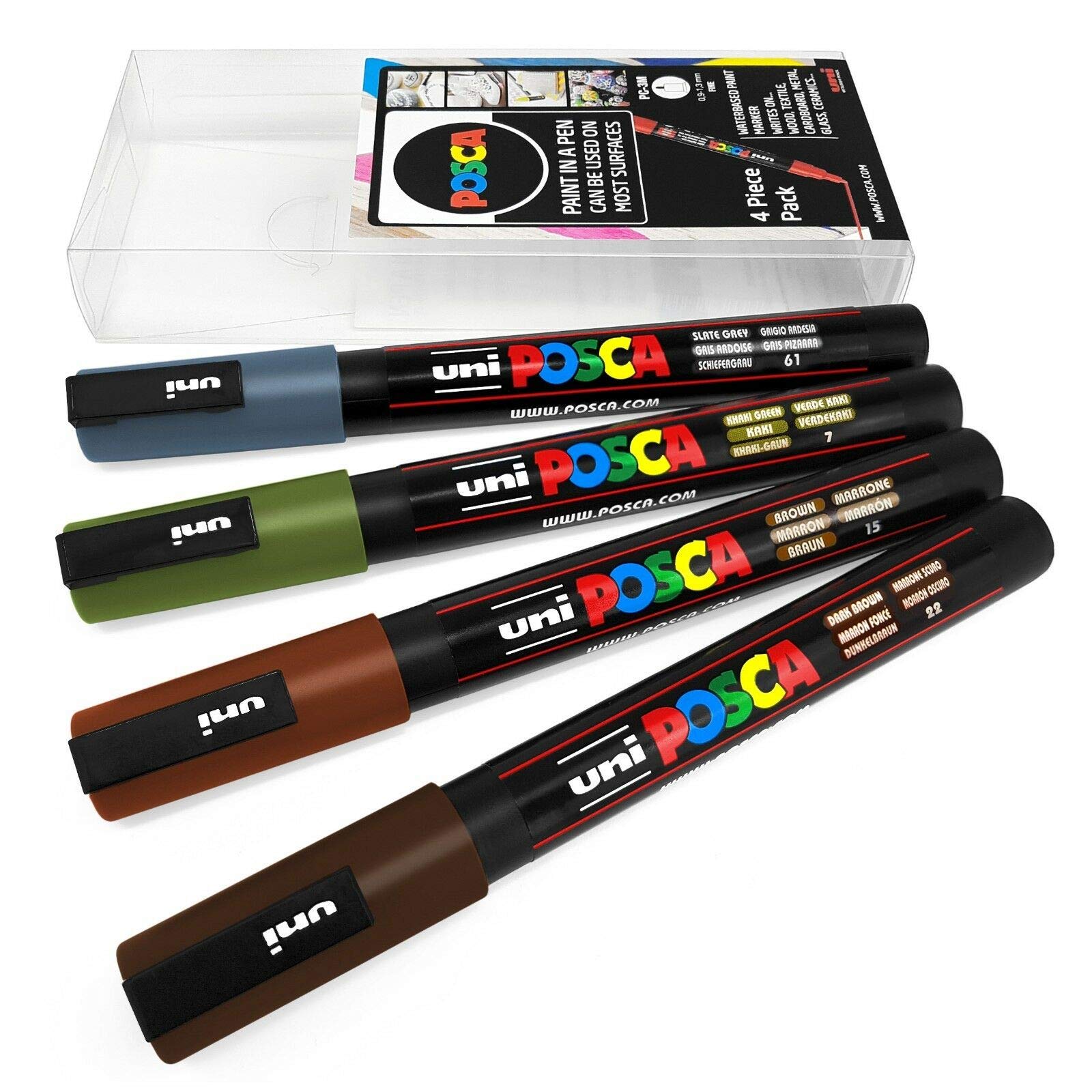Uni POSCA - PC-3M Art Paint Markers - Set of 4 - in Plastic Wallet - Earth Tones