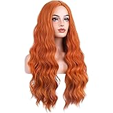 BERON Wigs Orange Long Wavy Wig for Women Curly Ginger Heat Resistant Synthetic Hair Wigs for Daily Use with Wig Cap