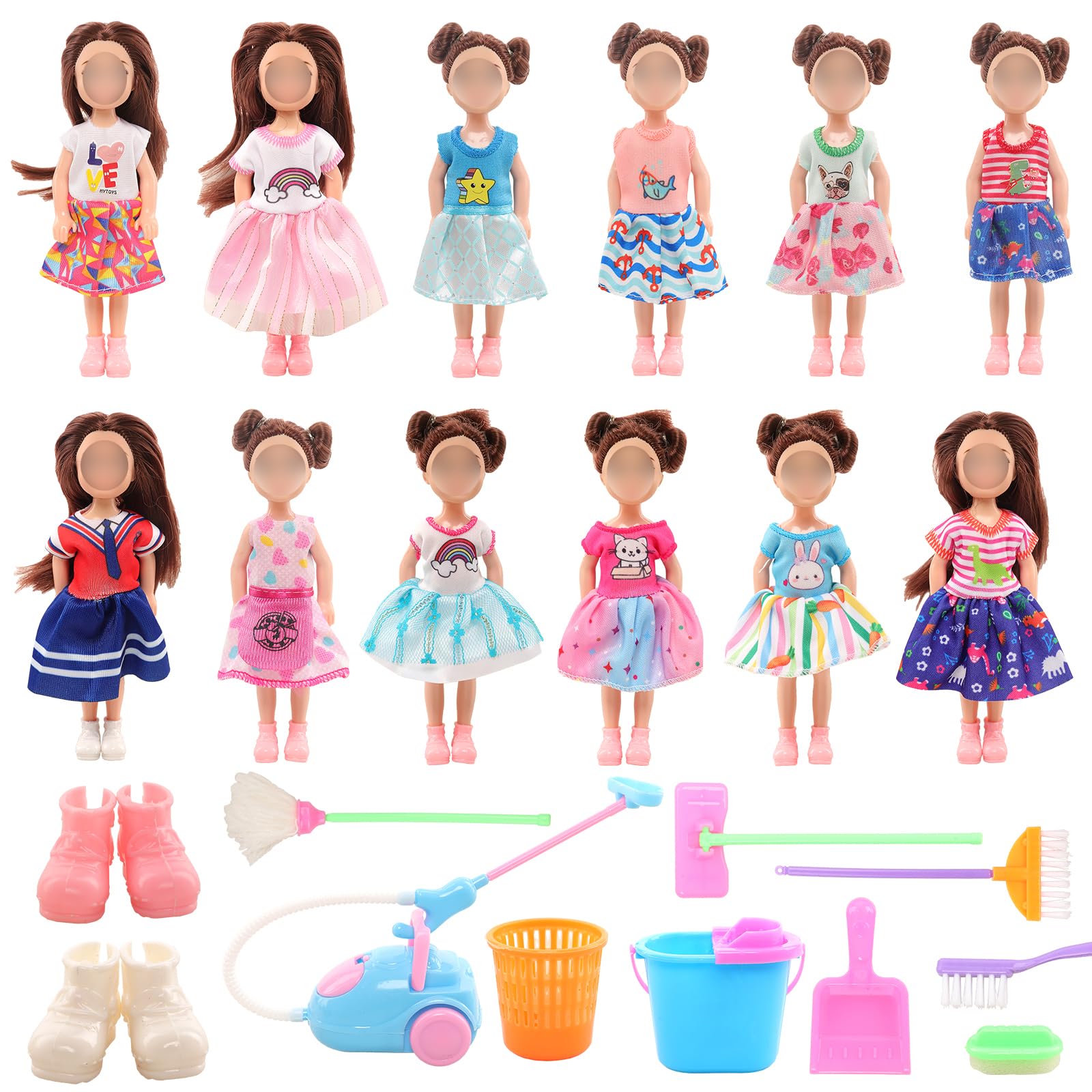 Miunana 16 Pcs 6 inch Doll Clothes and Accessories Dollhouse Furniture Housework Cleaning Tools Mini Dollhouse Cleaning Supplies for 5.3-6 inch Girl Doll