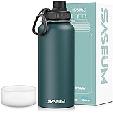 SASEUM Insulated Stainless Steel Water Bottles 32oz with Spout Lids Metal Vacuum Thermal Large Water Jug Leak-proof Reusable Flask for Sports Gym and Travel,Blue