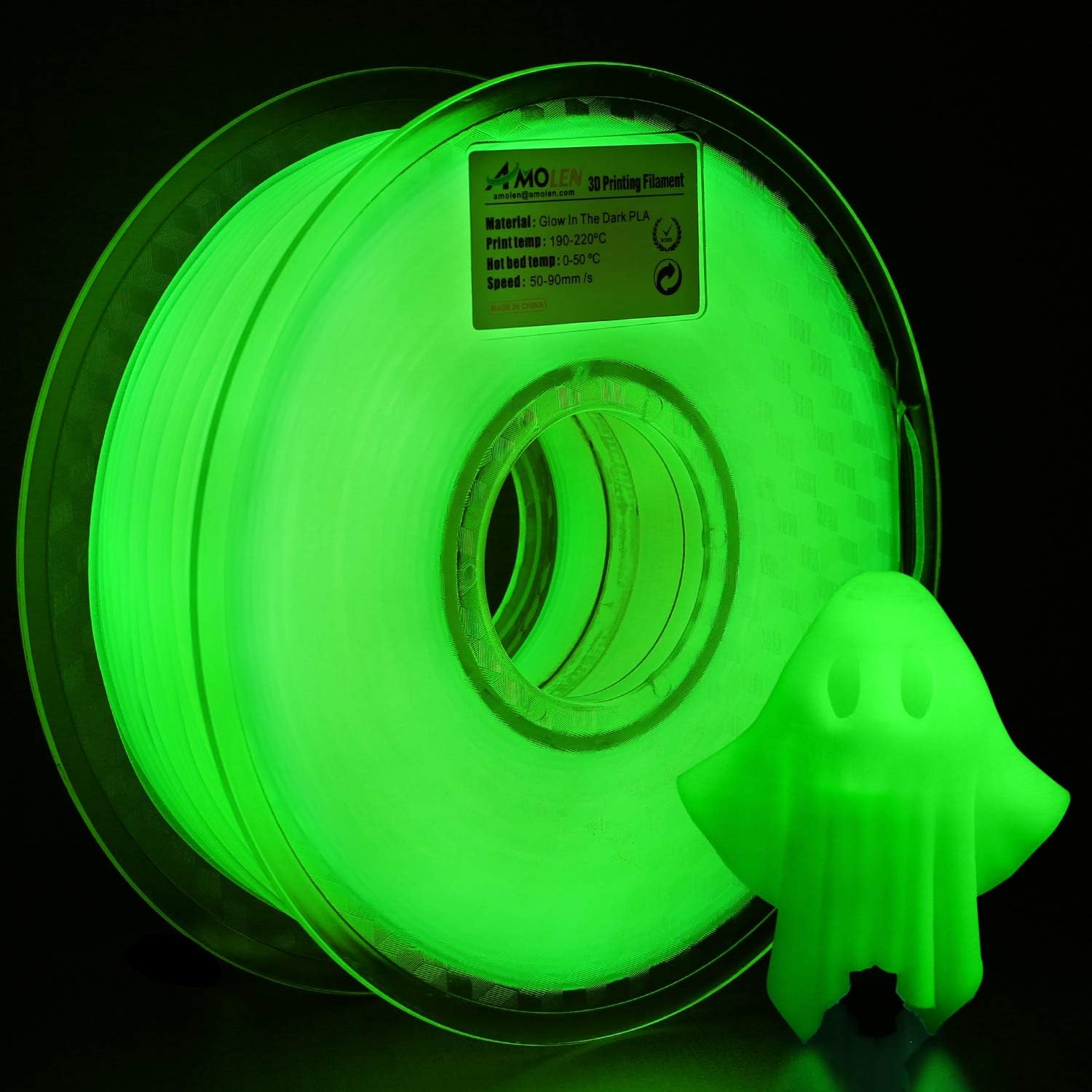 AMOLEN 3D Drucker Filament Glow in the Dark Grün, PLA Filament 1.75mm +/- 0.03 mm,3D Drucker Materialien für 3D-Drucker und 3D-Stift,1KG