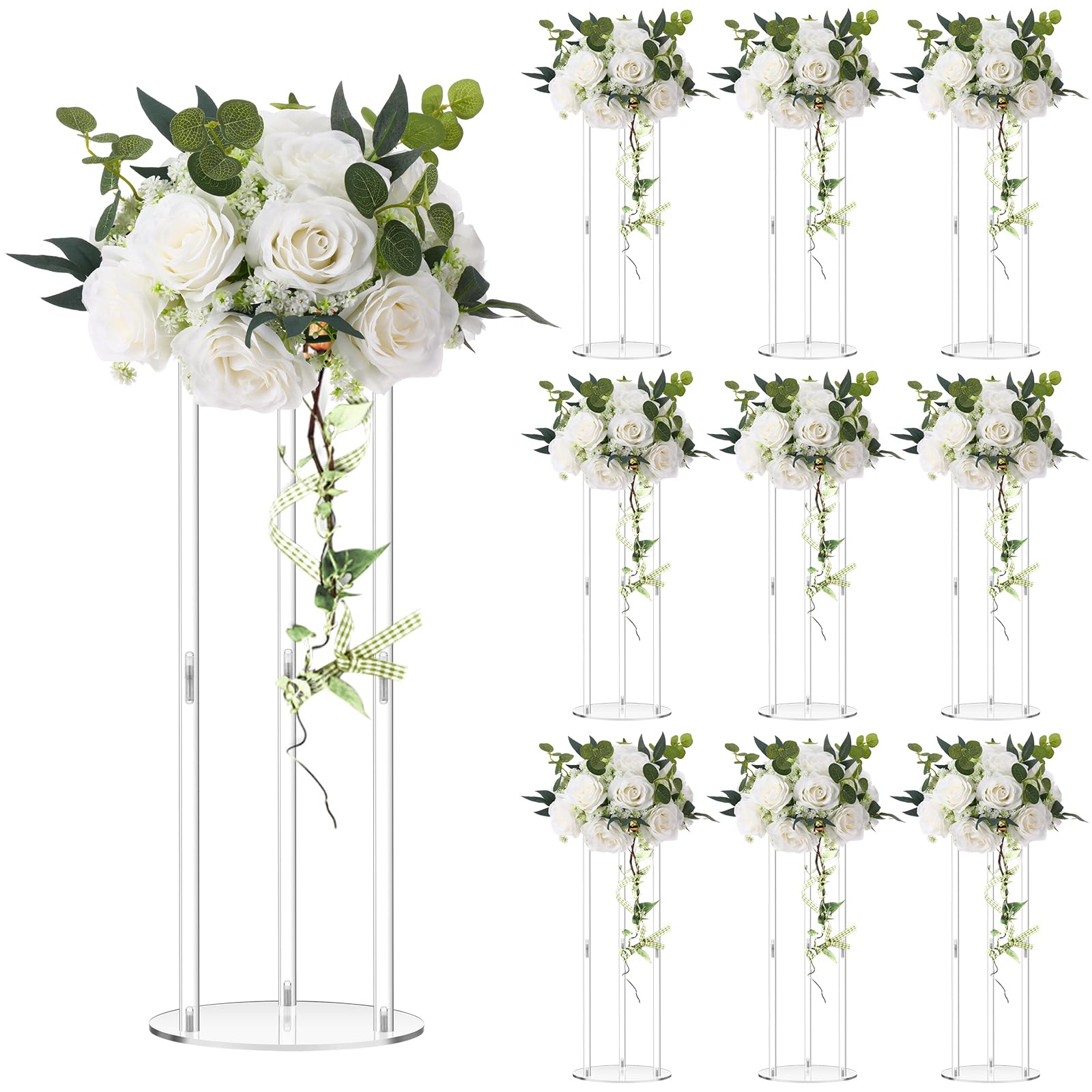 Photo 1 of Teenyyou 10 Pcs 20 Inch Tall Acrylic Vase Wedding Centerpieces Clear Flower Stand Acrylic Centerpiece Stand Floral Vase Elegant Display Holder for Wedding Birthday Party Table Decorations