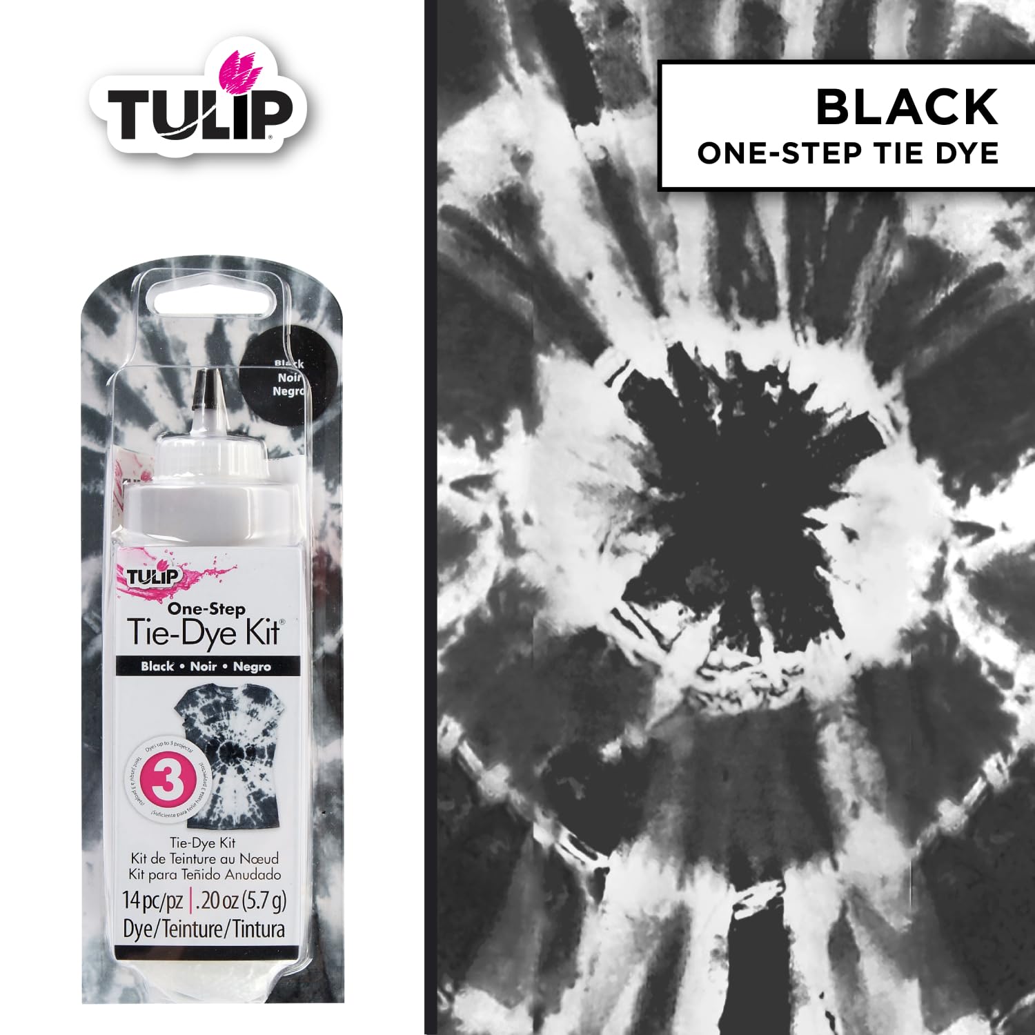 Tulip One-Step Tie-Dye Kit, Vibrant Colors for Fabric 4 fl oz, Black