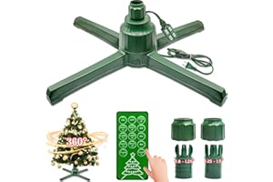 SALMOPH Rotating Christmas Tree Stand with Music- 360 Degree Adjustable Christmas Tree Base for Up to 10 FT Artificial Tree Fake Tree With 3 Built-in Electrical Outlets, Artificial Christmas Tree Stand, Green