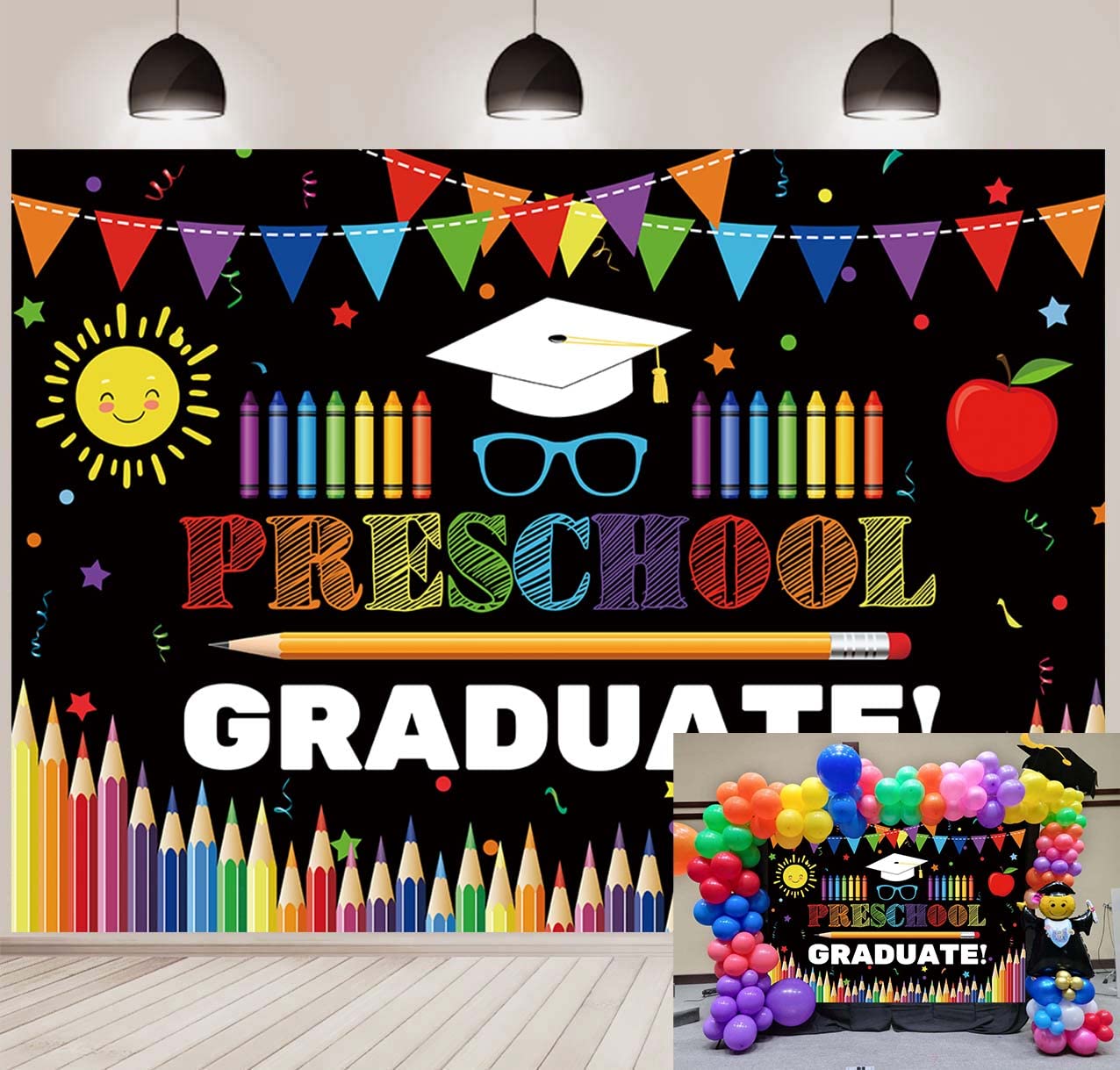 Preschool Graduate Backdrop 7X5FT Kindergarten Pre K Congrats 2026 Grad Graduation Congratulations School Background Kids School Prom Party Decorations Portrait Photo Booth Banner