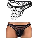 sunshinelady Mens Sexy Mesh Thong Low Rise G String T-Back See Through Underwear Black Breathable Panties for Men S-XL