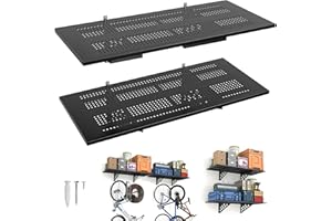 BTRAM 2 Pack 1,5x4ft Heavy Duty Garage Wall Shelving, Garage Shelving Wall Mounted, Storage Rack with Hooks (Black)