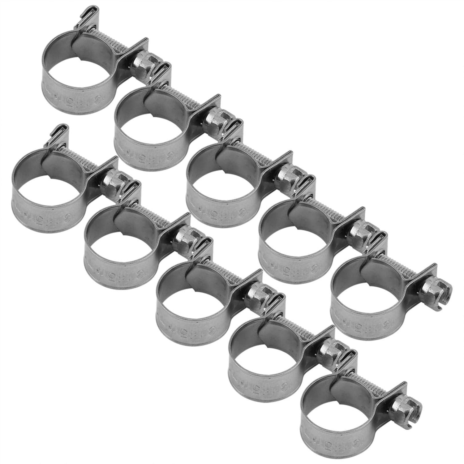 Hose Clips Clamps Set 10Pcs Stainless Steel T-Bolt Mini Fuel Line Pipe Hose Clamp Clip Rustproof 6mm-20mm Optional Size(13-15Mm)