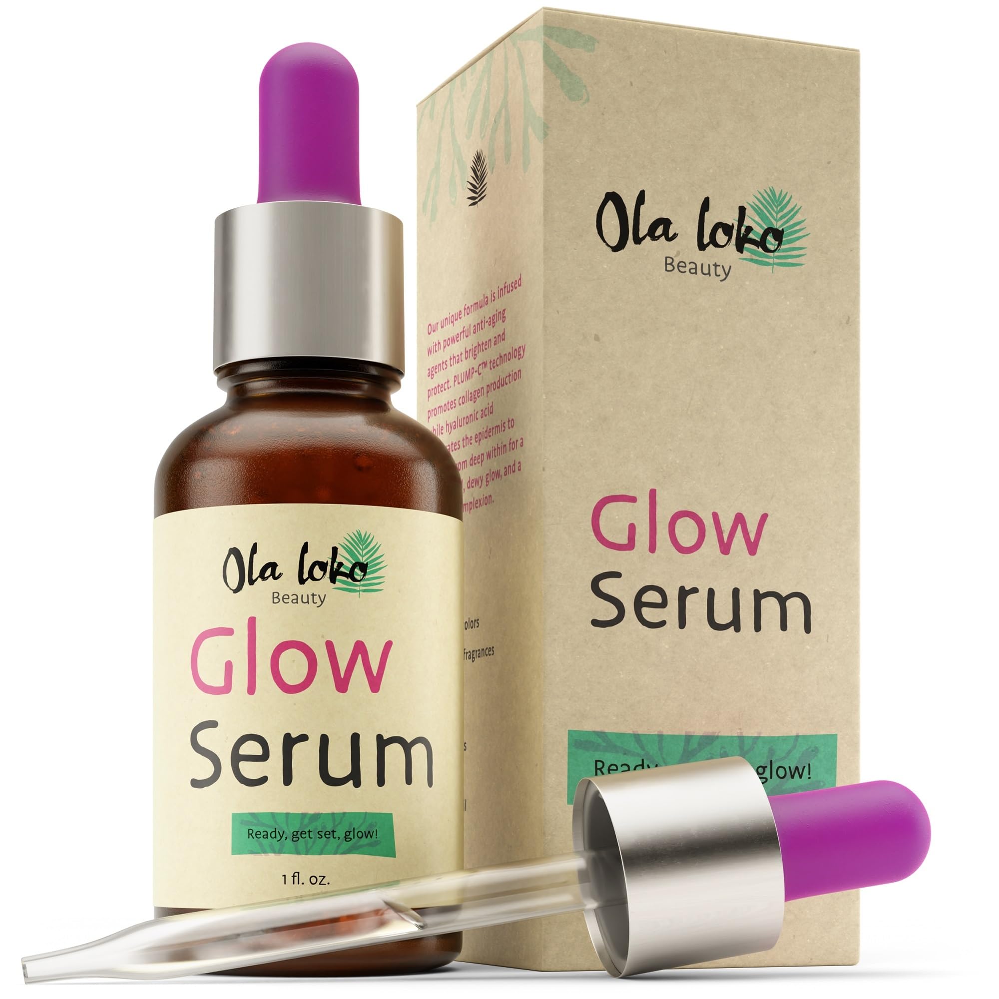Glow Vitamin C Serum for Face - Brightening Serum with Hyaluronic Acid and Niacinamide, Hydrating Serum with Collagen Boosting - Serums Skincare for Women to Reduce Dark Spots, Simple Serum