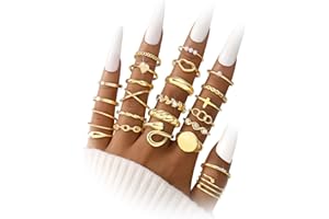 FAXHION 24 Pcs Gold Stackable Rings for Women, Knuckle Rings Chunky Gold Ring Set Dainty Stacking Cute Rings, Multiple Sizes 