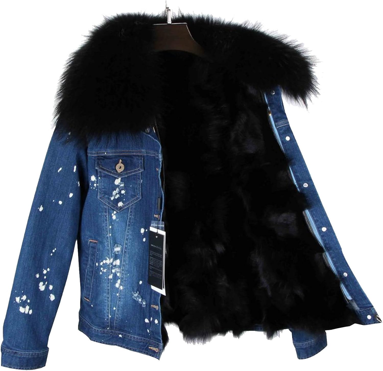 women's denim coat with fur collar