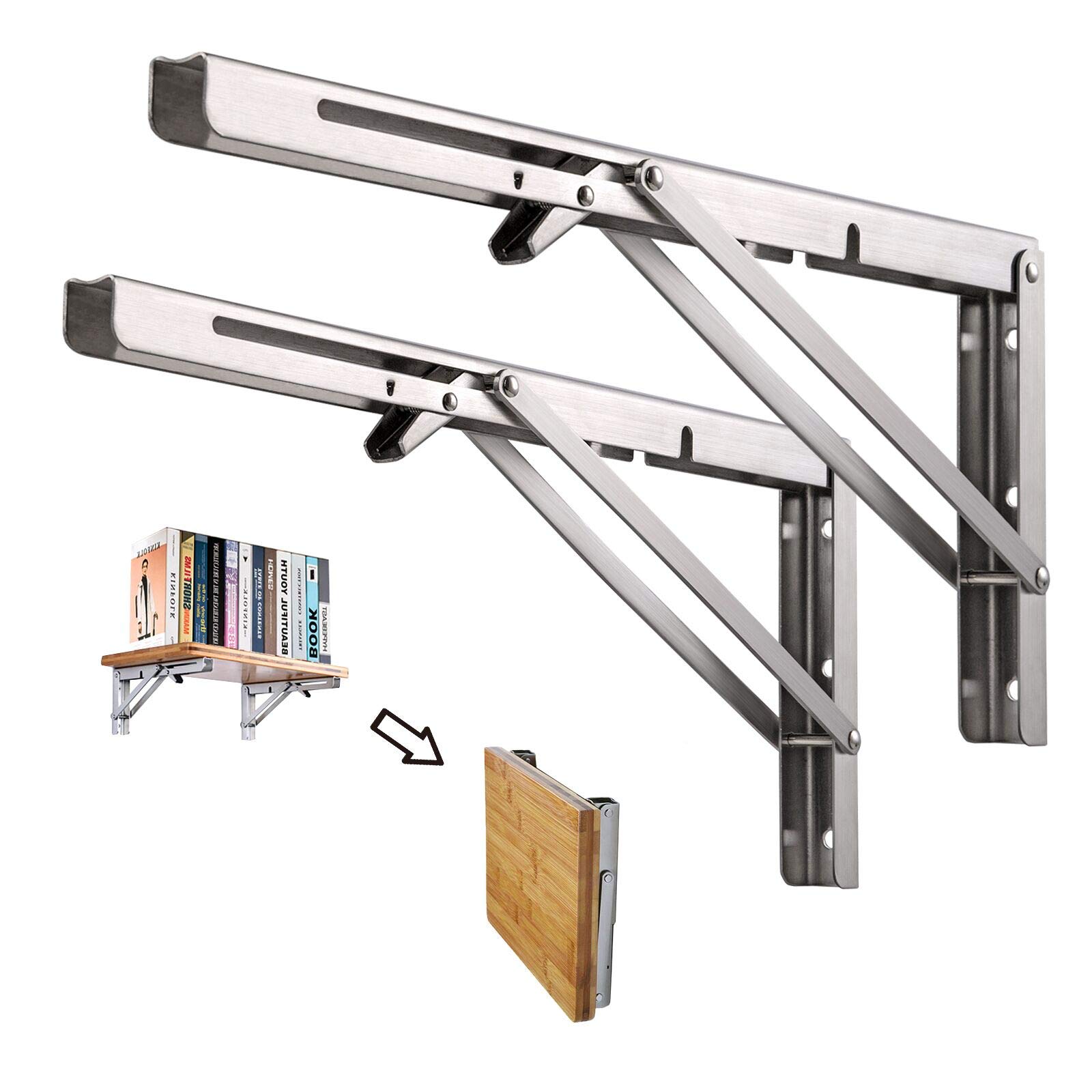 DMSL Folding Shelf Bracket 20 ", Heavy Duty Stainless Steel Folding Bracket (Load 400LB) For Space-Saving DIY Workbench, Wall-Mounted Table Shelf (2 Pack)