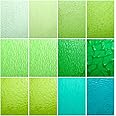 Lanyani Green Transparent Stained Glass Sheets for Craft, 6x4 inch Colored Textured Cathedral Glass Pack, 10 Sheets