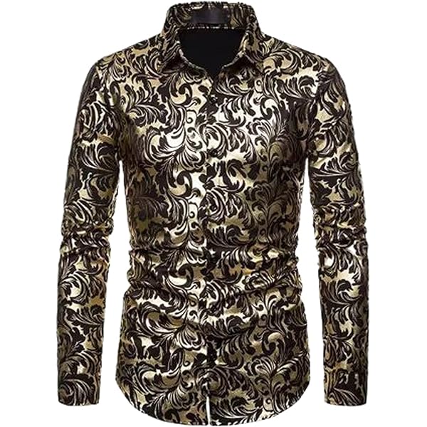 Amazon.com: ZEROYAA Men's Hipster Gold Flower Printed Slim Fit Button Up Dress  Shirt for Party Prom ZZCL53 Black Small : Clothing, Shoes & Jewelry