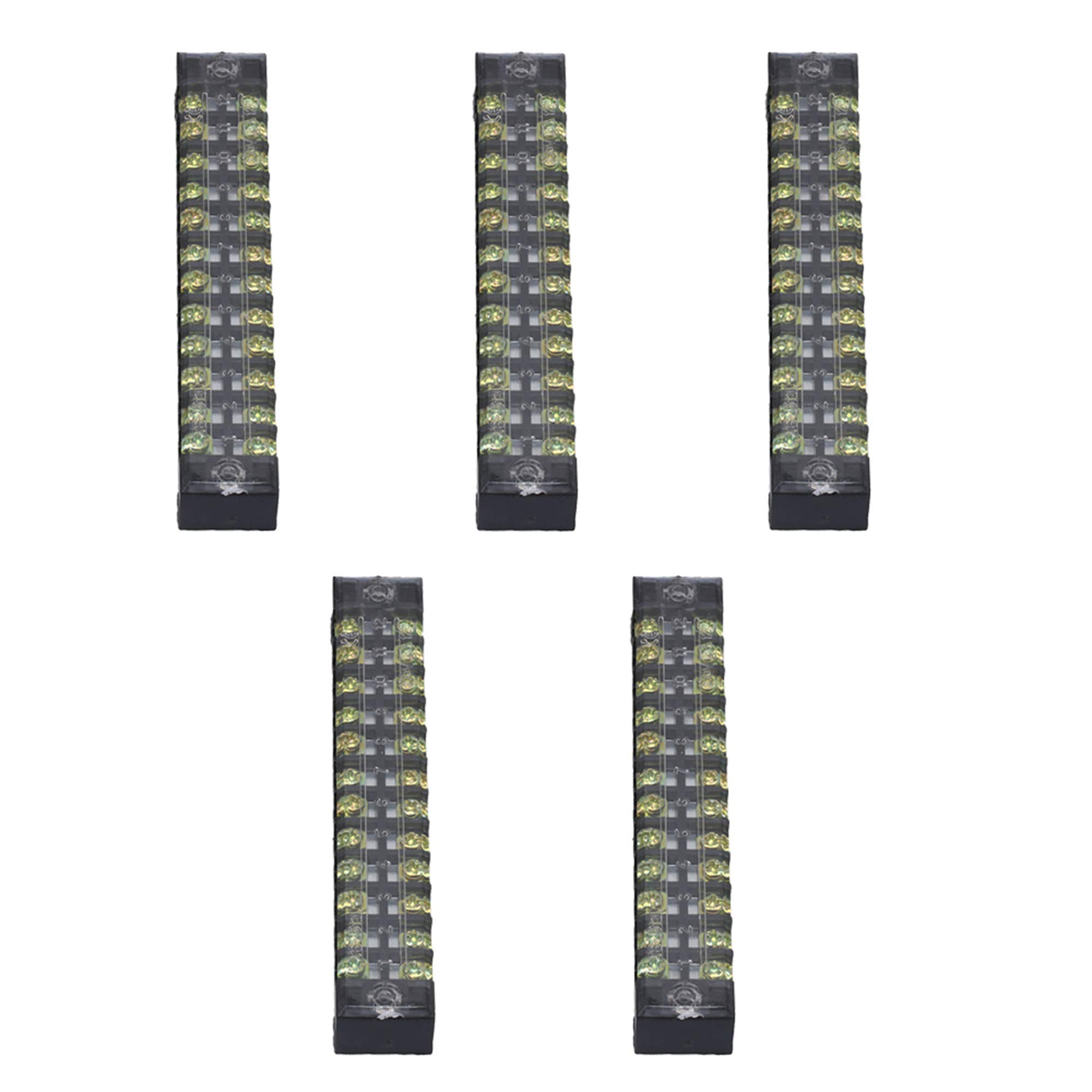CNBTR 600V 15A 12 Position Double Row Screw Terminal Block Wire Connector Electric Barrier Strip Set of 5
