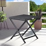 CASARIA 2x Small Poly Rattan Coffee Table Foldable Stool Weatherproof Black view 2