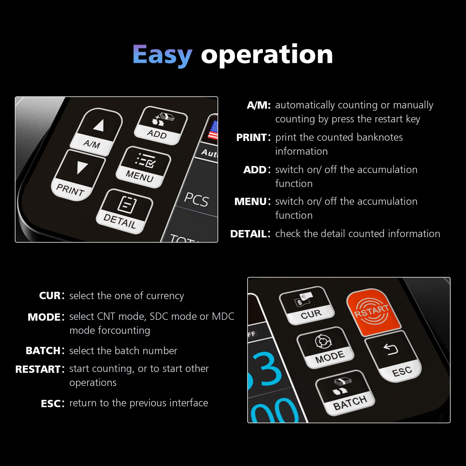 Aneken N60 Mixed Denomination Money Counter Machine, Value Counting, UV/MG/IR/DD Counterfeit Detection, 3.5