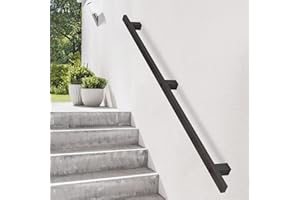 Stair Handrail for Walls - Complete Kit, Black Square Pipe Stair Railing for Indoor Outdoor Steps, Staircase Hand Rails, Safe