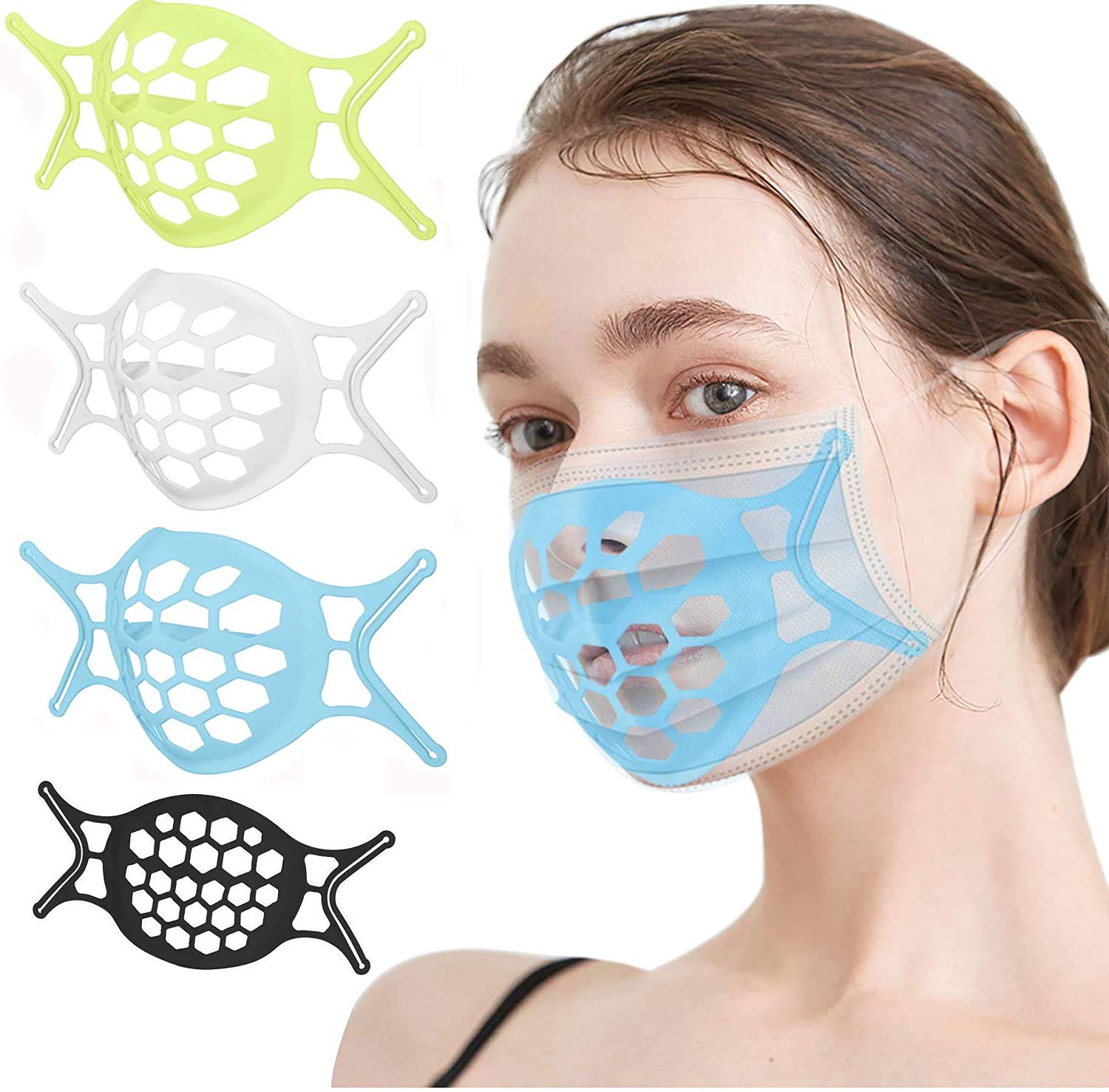 3D Face Bracket face Support Silicone Inner Support Frame for More Breathing Space,Keep Fabric Off Mouth,can Prevent Glasses from fogging,Cool Lipstick Protection Stand,Reusable&Washable (4 Colours)