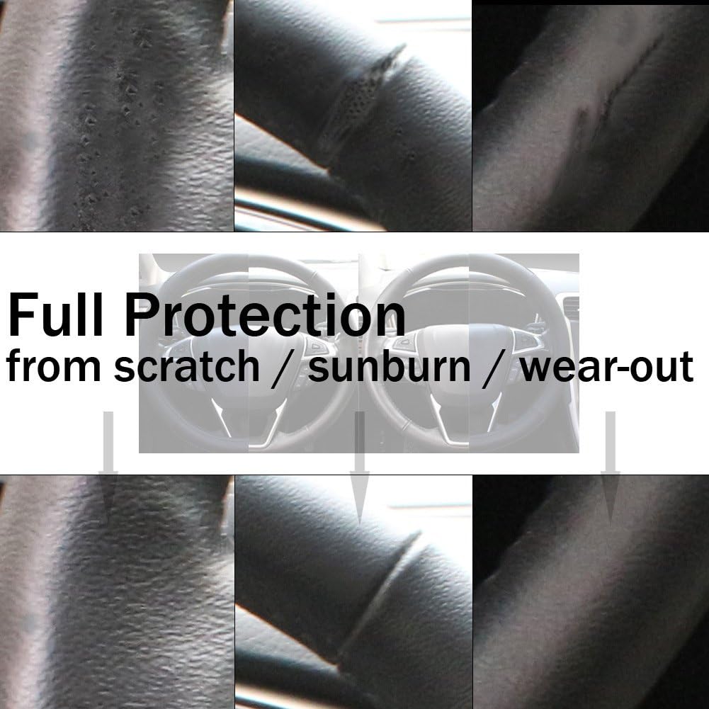 SEG Direct Black Microfiber Leather Auto Car Steering Wheel Cover Universal 15 inch: Automotive