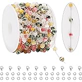 KYUNHOO 3.2 Yard Colorful Cylindrical Bead Chain for Jewelry Making Silver Necklace Craft Chains Bulk Thin Stainless Steel Jewelry Supplies with Lobster Clasps Jump Rings