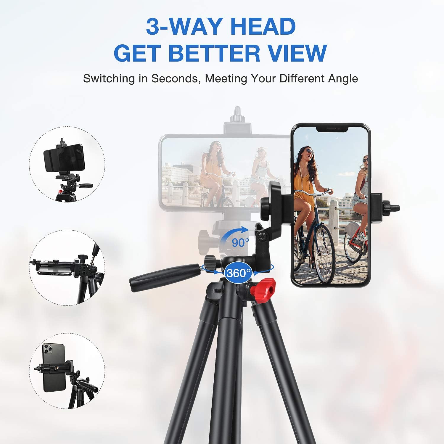 Yesker Phone Tripod，52" Adjustable Premium Aluminum Alloy Tripod Stand with Cell Phone Mount Holder Smartphone Bluetooth Remote Shutter for Travel Zoom TikTok Video Photography Blogging Portrait : Camera & Photo