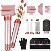 Hot Air Brush Blow Dryer, 7-in-1 Styler Curling Wrap&Hair Dryer - 110,000 RPM Negative Ion, 3 Temp Settings for Straightening/Curls/Drying/Smoothing-Hair Styling Tool