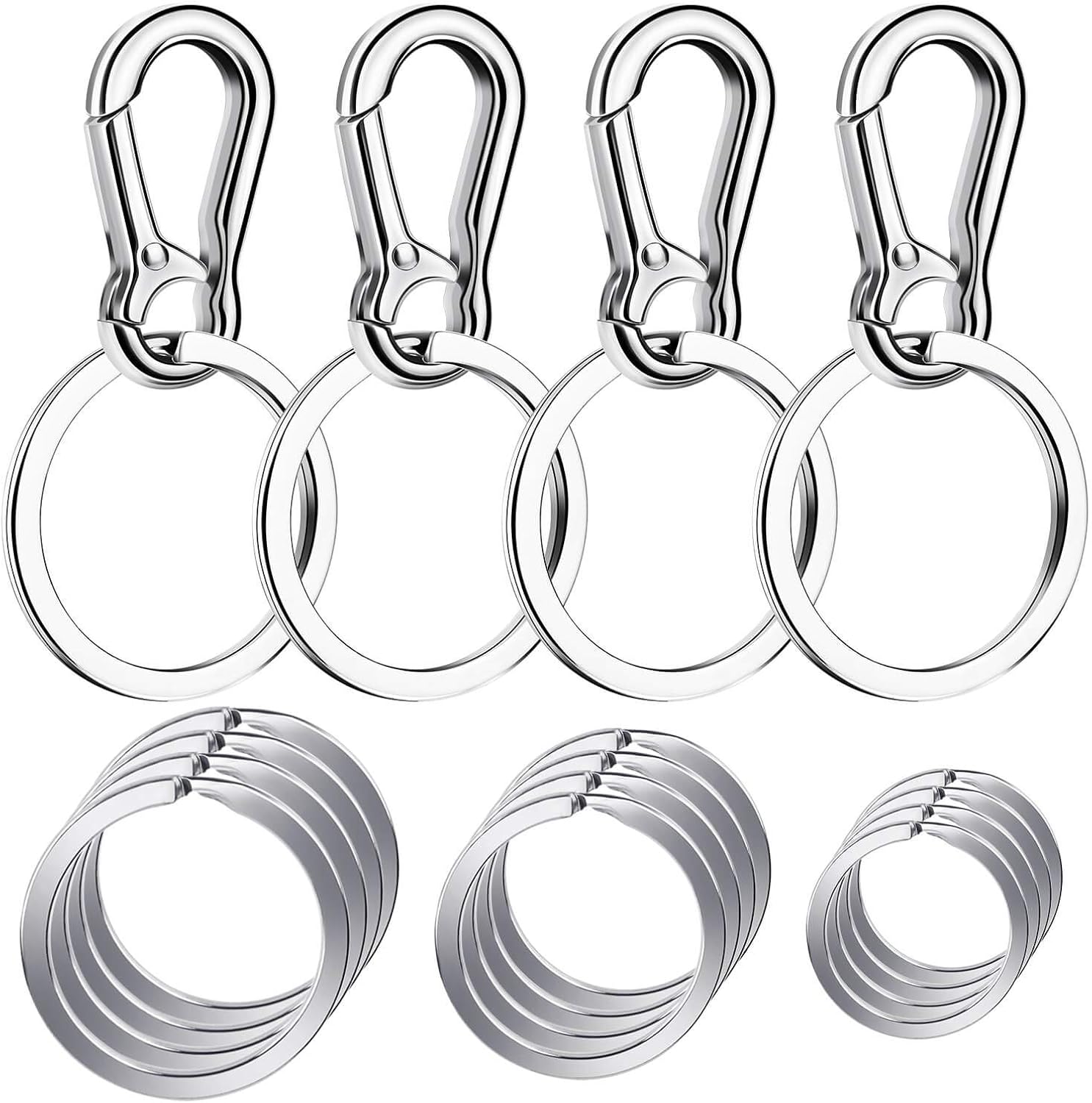 Keychain Clip with Key Ring, Cridoz 4pcs Key Chain Clip Hook with 16Pcs Key Rings for Car Keys, Dog Tag and Key Chain (Assorted Sizes) at  Men’s Clothing store