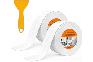 Fixmend White Caulk Tape Waterproof Self Adhesive, 2 Rolls Toilet Caulk Sealant Tape,Bathtub Caulk Sealing Strip Tape for Kitchen,Bathroom Caulking Tape,Floor Wall Edge Protector(1.5" x 10.5Ft)