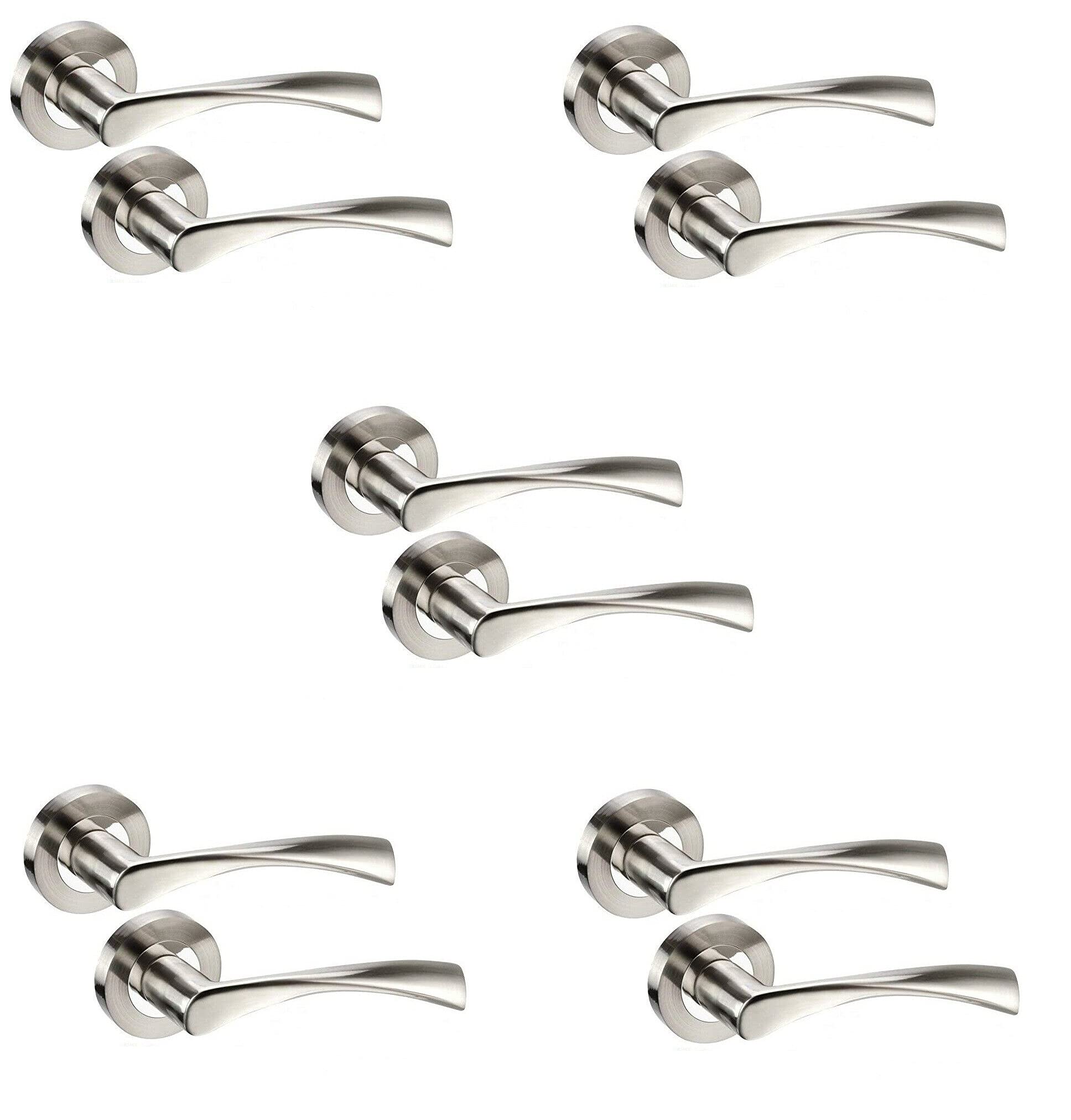 Golden Grace Astrid Design Door Handles on Round Rose in Dual Chrome Finish, Classic, 5 Pairs