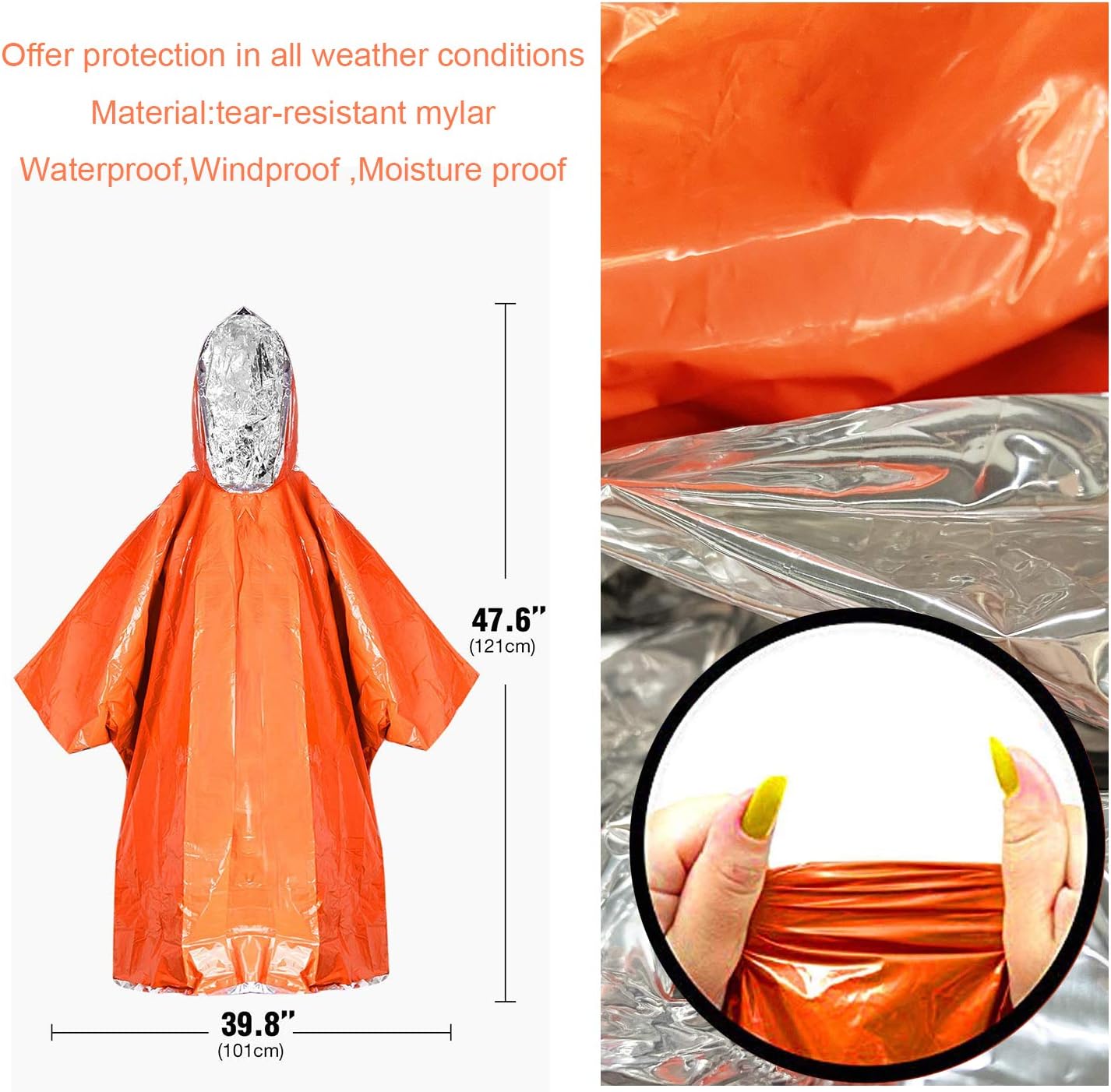 LadyRosian Emergency Blankets Poncho 4 Pack - Raincoat for Camping Any Outdoor Activity - Keeps Dry and Warm Blanket Poncho - Aluminum Membrane Raincoat Disposable: Kitchen & Dining