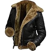 TRESSANO Women's Hooded Leather Jacket - Faux Fur Shearling Aviator Pilot Bomber Genuine Sheepskin Leather Jackets for Women