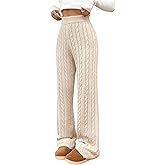 SHENHE Women's Cable Knit Sweater Pants High Waisted Casual Lounge Fall Stacked Sweatpant
