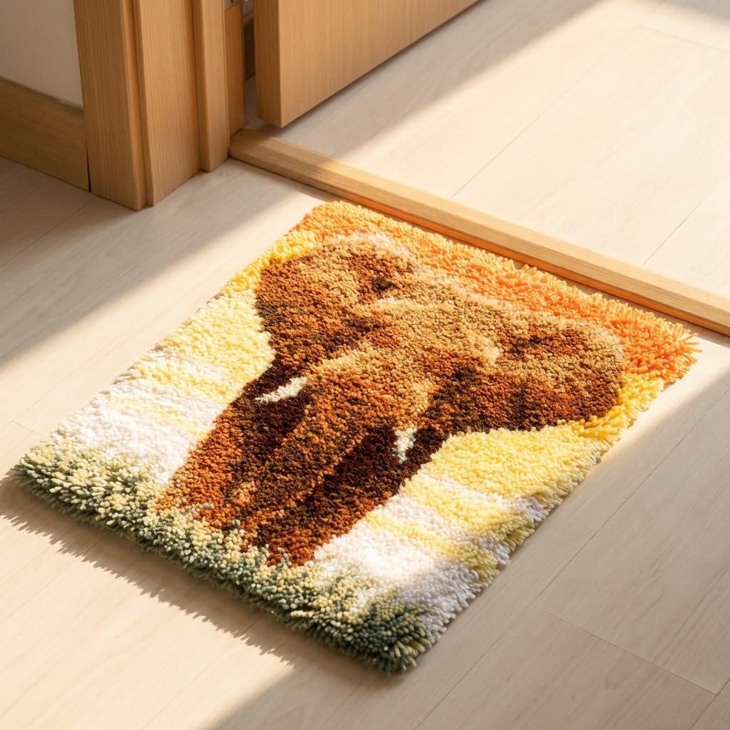 Latch Hook Kits for Adults Rug, 52X38cm DIY Rug Making Kit for Adults Color Printed Latch Kits, Elephant Latch Hook Cushion Kits, Kids Latch Hook Rug Kit, Latch Hook Craft Kit, Carpet Crochet Kits