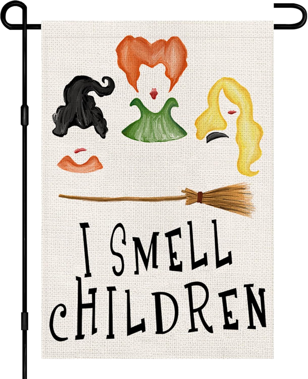 Flags - I Smell Children Halloween Garden Flag 12x18 Inch Small Burlap, Spooky Ghost Sanderson Sisters Broom Parking Witches Only Sign Seasonal Yard Outdoor Decorations DF360