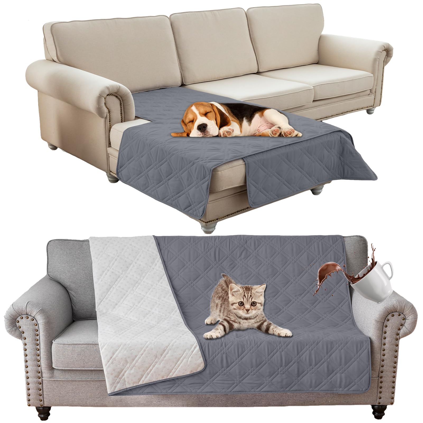 SHUOJIA Waterproof Blanket Dog Bed Cover Non Slip Large Sofa Cover Incontinence Mattress Protectors for Car Pets Dog Cat (30x70in,Grey)