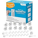 Vmaisi Adhesive Magnetic Locks for Cabinets &amp; Drawers (24 Pack and 4 Keys + Cradle)