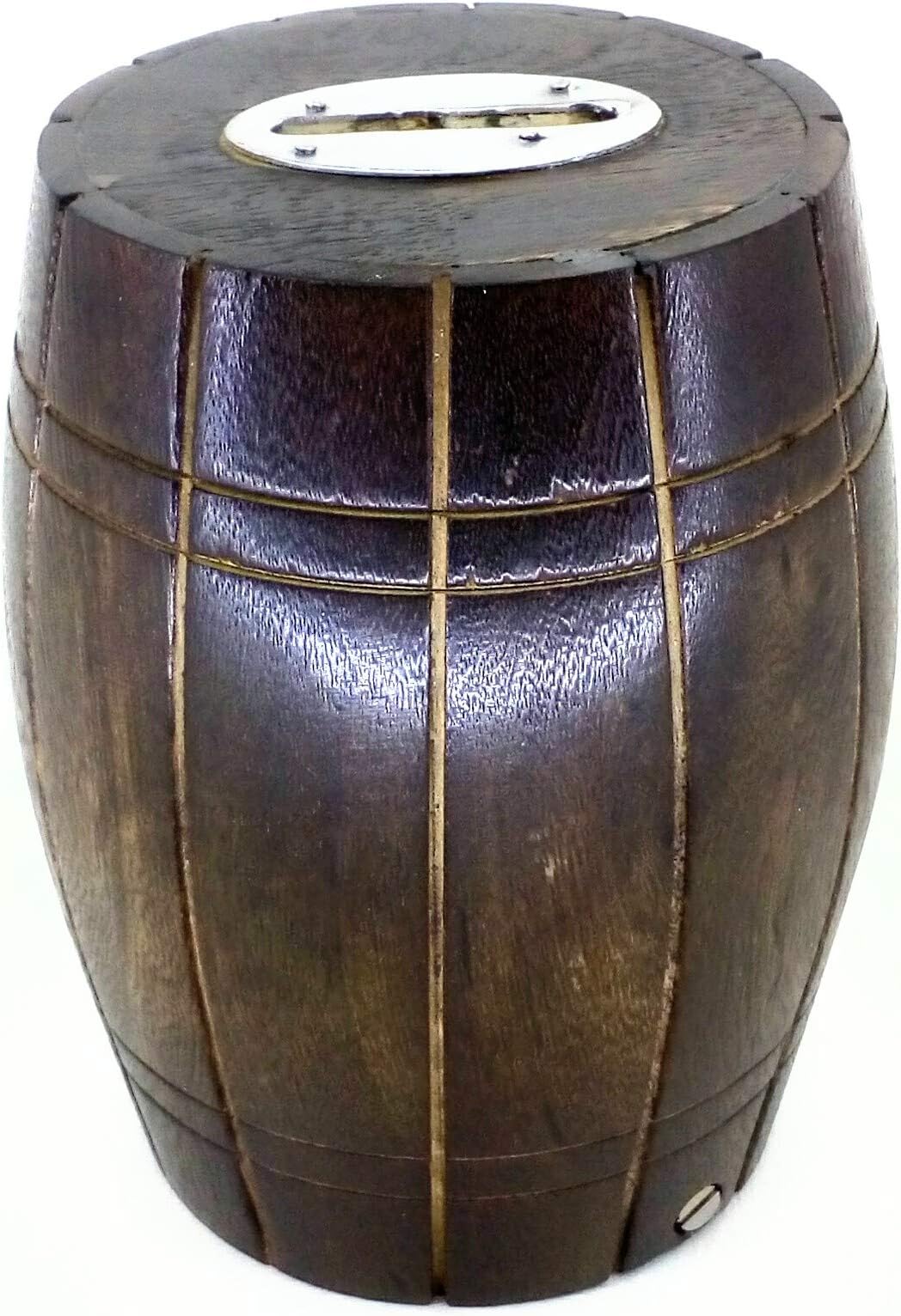 VA Antiques Handmade Barrel Shape Money Bank Coin Holder Mango-Wood Money Box (4.5" Inch)