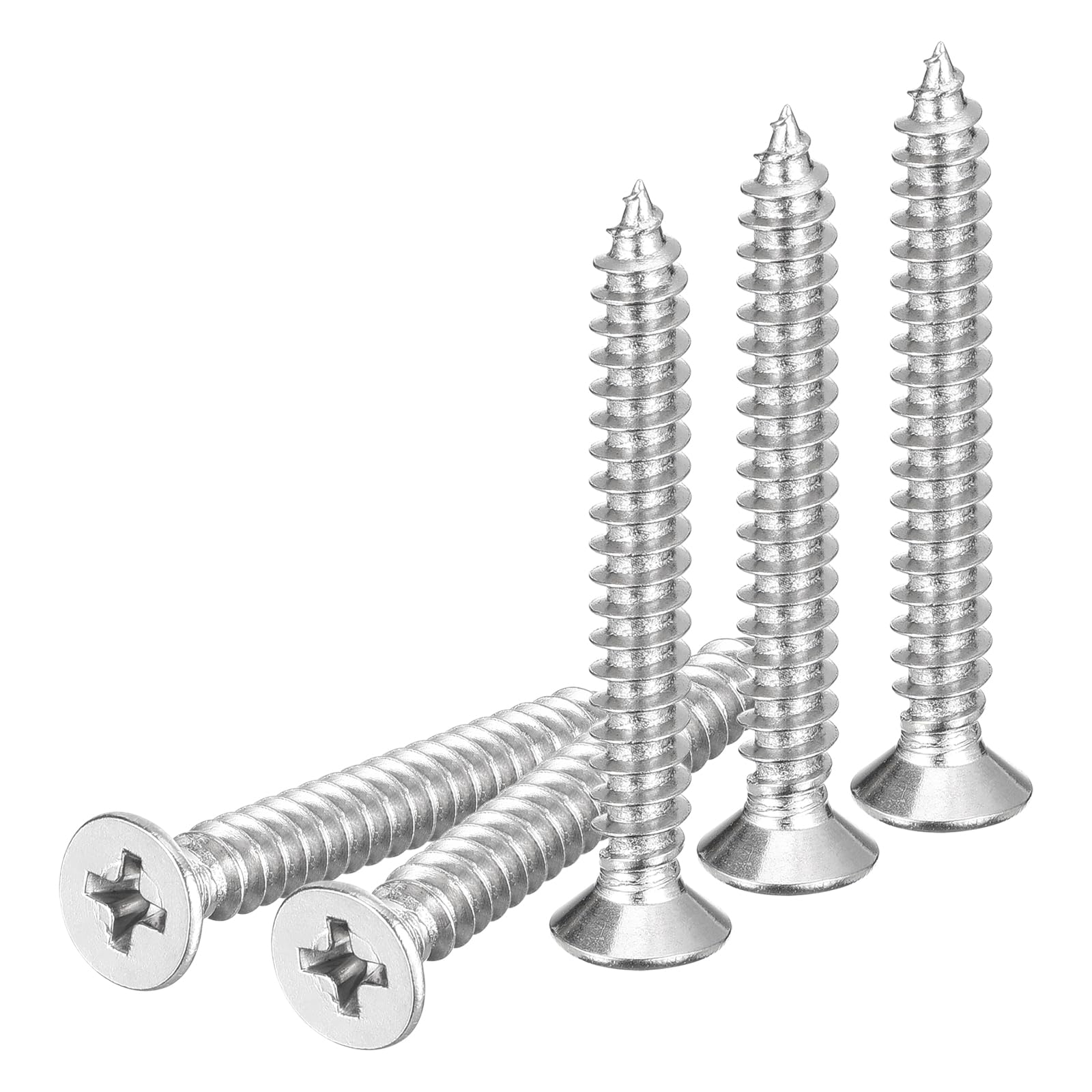 DTGN 50Pcs M5x40mm Flat Head Wood Screws, 304 Stainless Steel Phillips Self Tapping Screws - Good for Woodworking, Furniture - Silver — image 1