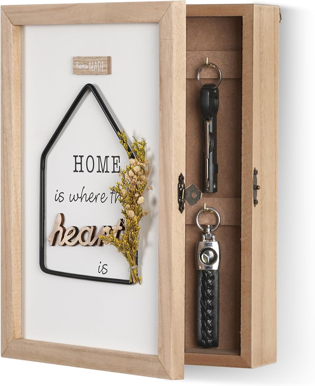 Optyuwah Key Holder Wall Mount, Decorative Key Holder for Wall, Wooden Key Box Hanging Key Cabinet with 6 Key Hooks, Rustic Farmhouse Key Rack Key Hangers for Home Decor Office Entryway Gift