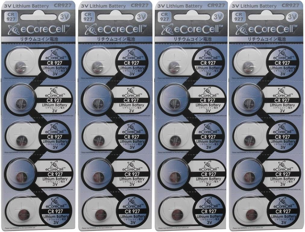 eCoreCell (20pcs) CR927 3V 3 Volt Lithium Single Use Non-Rechargeable Button Coin Cell Battery