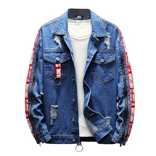 Geilisungren Herren Jeansjacke Knöpfe Jeans Jacket Sweatshirt Sweatjacke Männer Vintage Washed Destroyed Patchwork Denim Jack