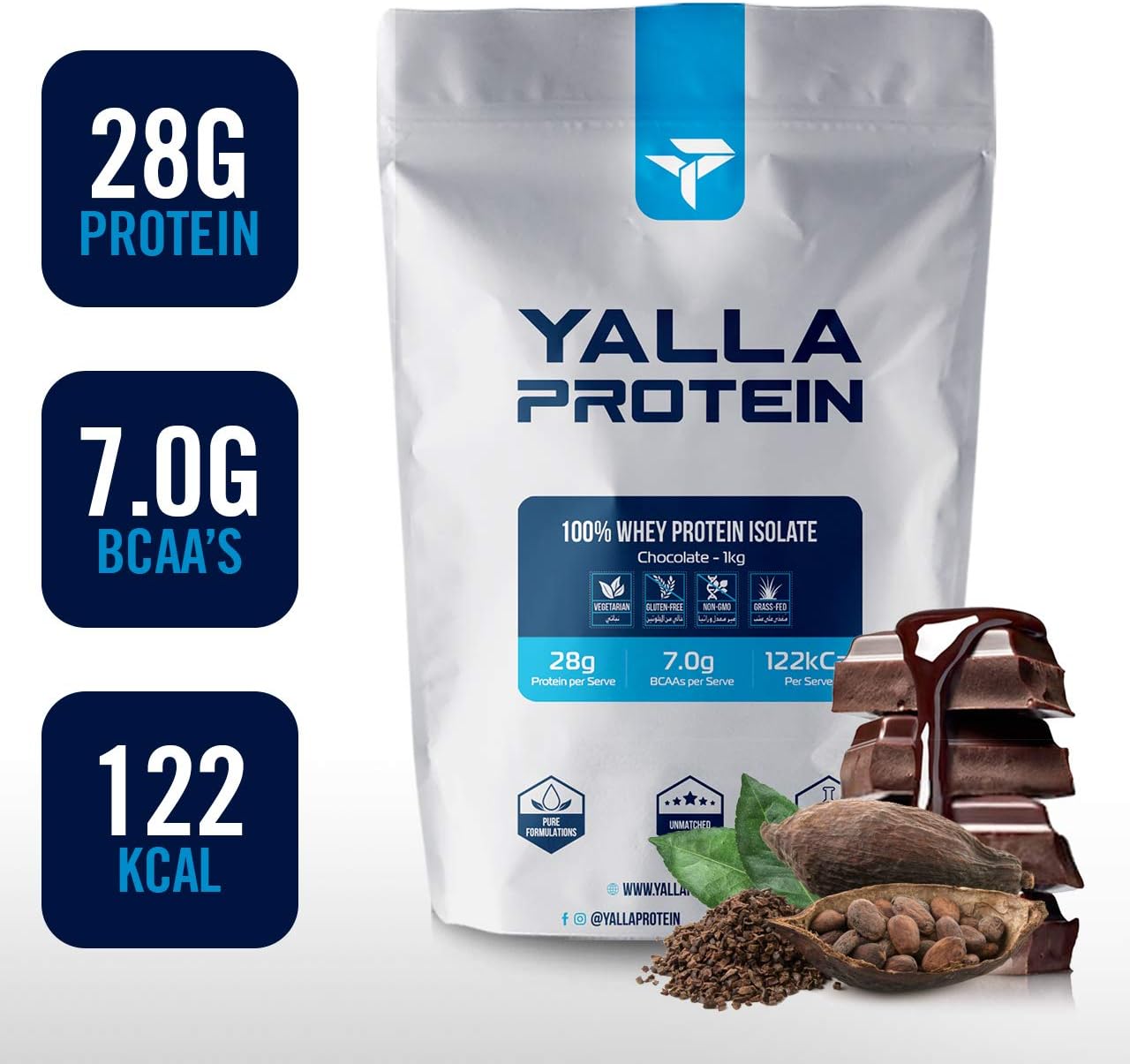 Yalla Protein 100 Whey Isolate, Grass fed, Hormone Free, Pure New