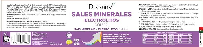 Electrolitos en Polvo Sabor Limon Drasanvi 160g con Magnesio y Potasio