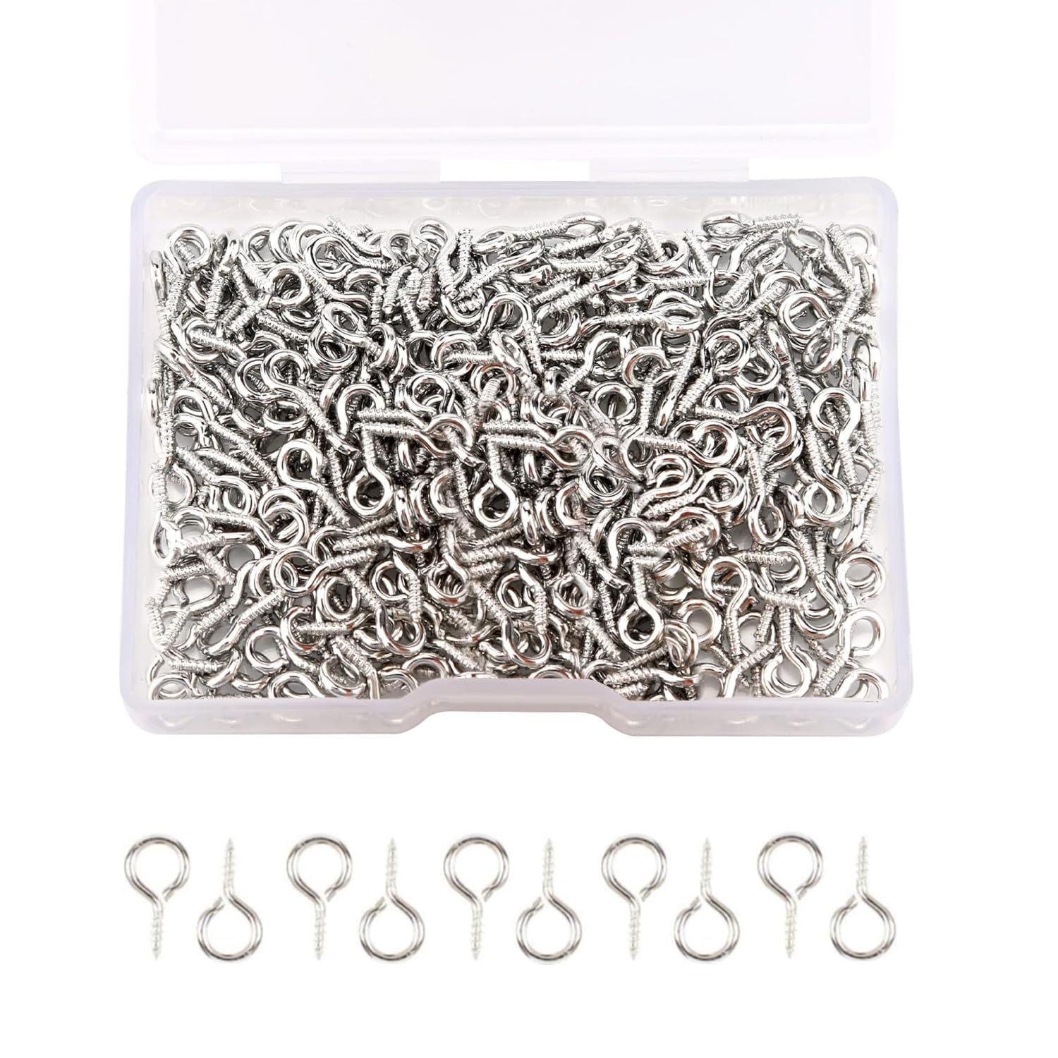 ZHjuju Small Screw Eyes Pin Hook,300 Pieces Eye Screw Pins 5 x 10 mm Mini Eye Pins Eyepins Hooks Eyelets Screw Threaded Bails Findings Silver for Jewelry Making Findings DIY Crafts