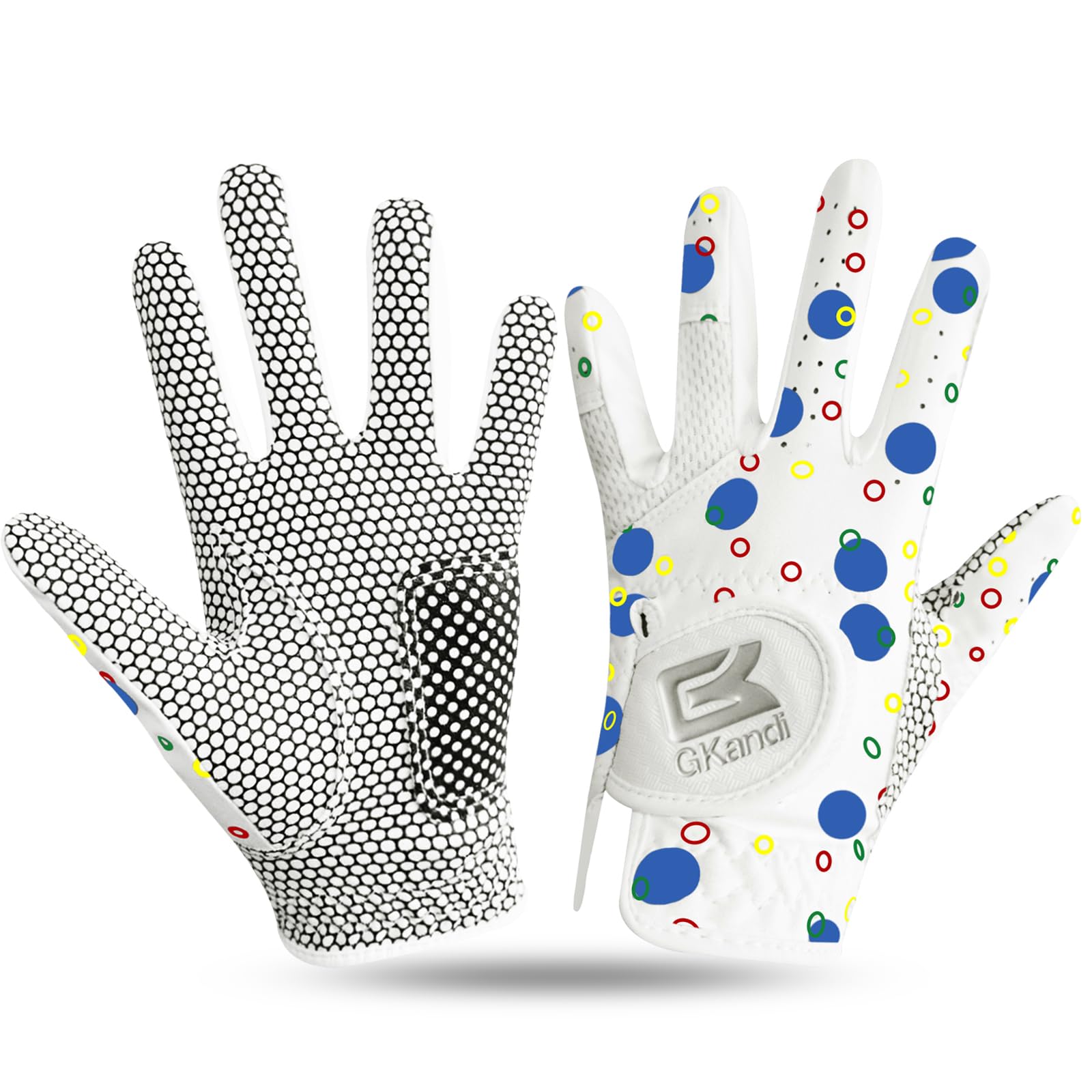 AXKAL Golf Gloves Kids Left Right Handed Golfer Microfiber All Weather Grip Non-Slip Pair, Junior Golf Glove Soft Comfortable Breathable Fashion Color Design (Blue, L, Ambidextrous)