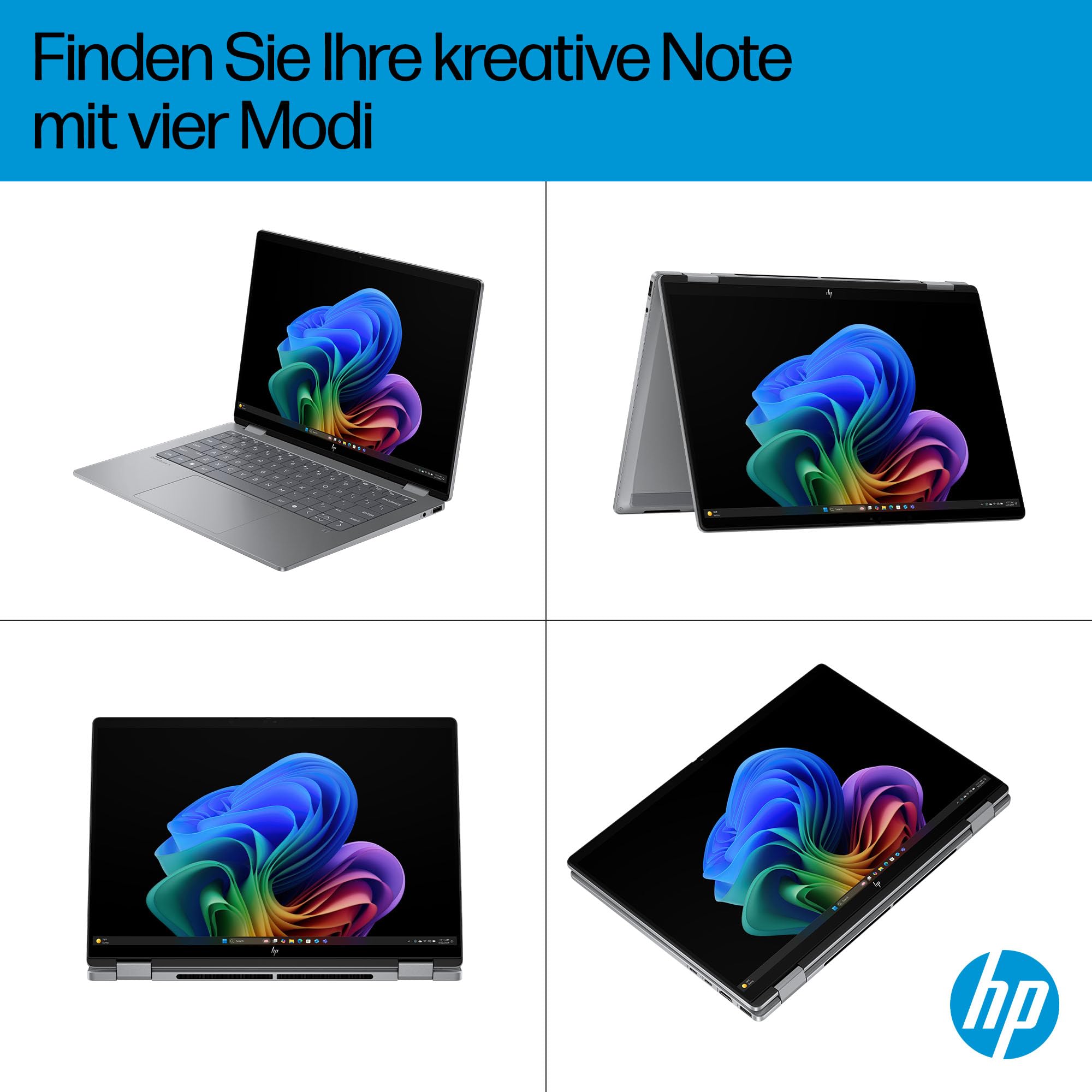 HP OmniBook X Flip 2in1 Next Gen AI Laptop | AMD Ryzen AI 7 350 (8C) | dedizierte NPU für KI | 50 NPU Tops | Copilot+ PC | 14" WUXGA 1920x1200 Touchscreen | 16GB | 512GB SSD | Win11 | QWERTZ | Silber 6