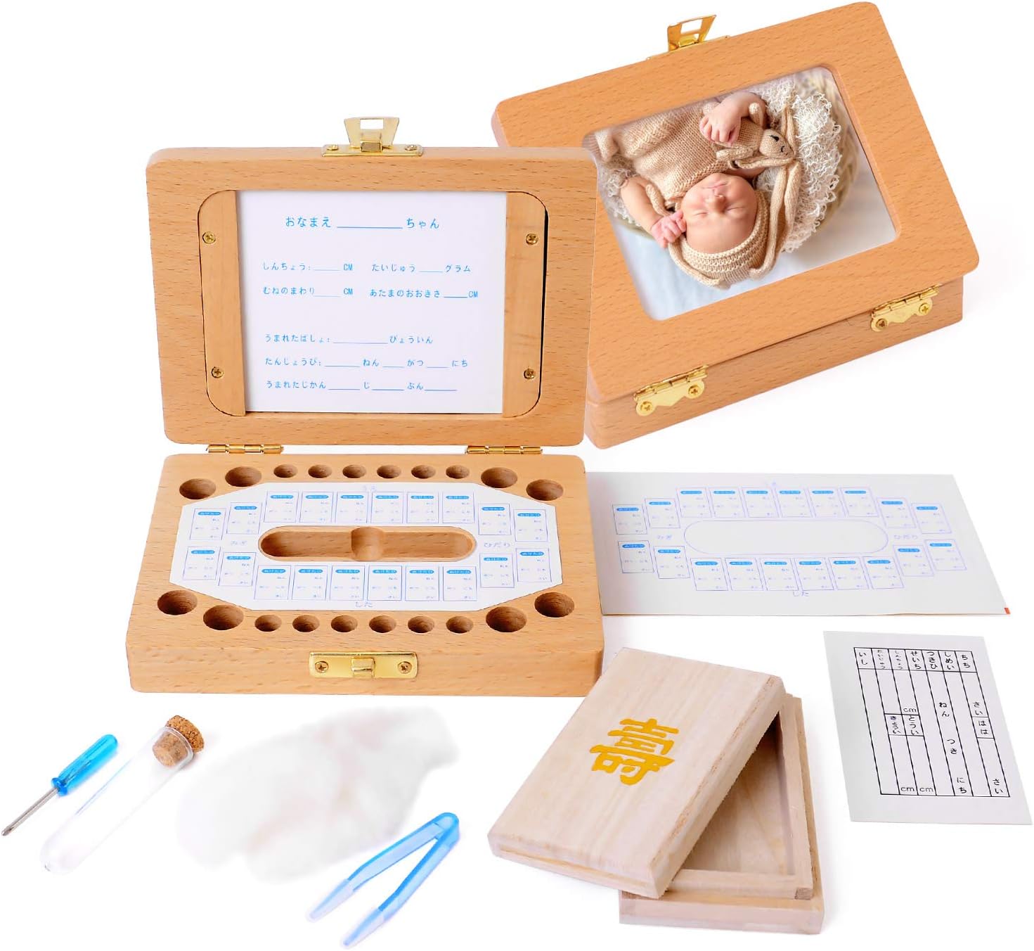 Amazon Simps 乳歯ケース 木製 プレミアムボックス 赤ちゃん用 記念 トゥースボックス 乳歯ボックス へその緒ケース 桐製 写真入れ 産まれた日カードと歯が抜けた日シール付き 乳歯ケース ベビー マタニティ 通販